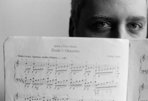 Jeremy Denk with sheet music