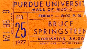 Ticket stub from Bruce Springteen at Purdue University, February 25, 1977