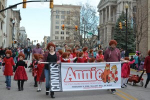 Kids dressed as Annie in the 2016 Lafayette Christmas Parade