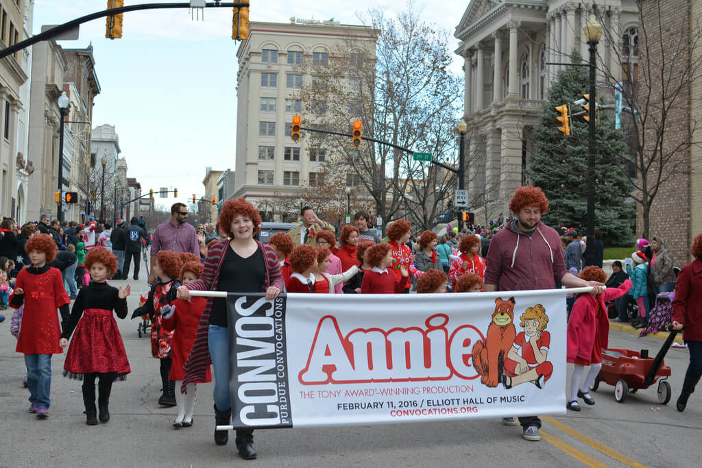Kids dressed as Annie in the 2016 Lafayette Christmas Parade