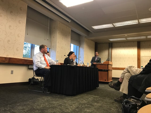 Purdue Faculty during pre-show discussion of Judgment at Nuremberg