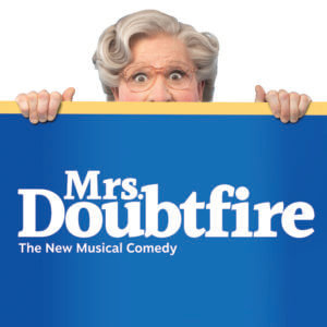 Mrs. Doubtfire face peeking over logo