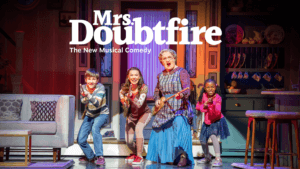 Mrs. Doubtfire with children in kitchen