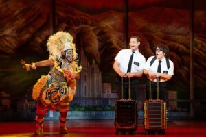 (L-R) Jewell Noel, Sam McLellan, and Diego Enrico in THE BOOK OF MORMON North American tour
Photo by Julieta Cervantes