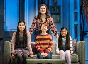 Alanis Sophia (Lydia Hillard), Melissa Campbell (Miranda Hillard), Chance Challen (Daniel Hillard), and Vivian Atencio (Natalie Hillard).
Photo by Joan Marcus.
