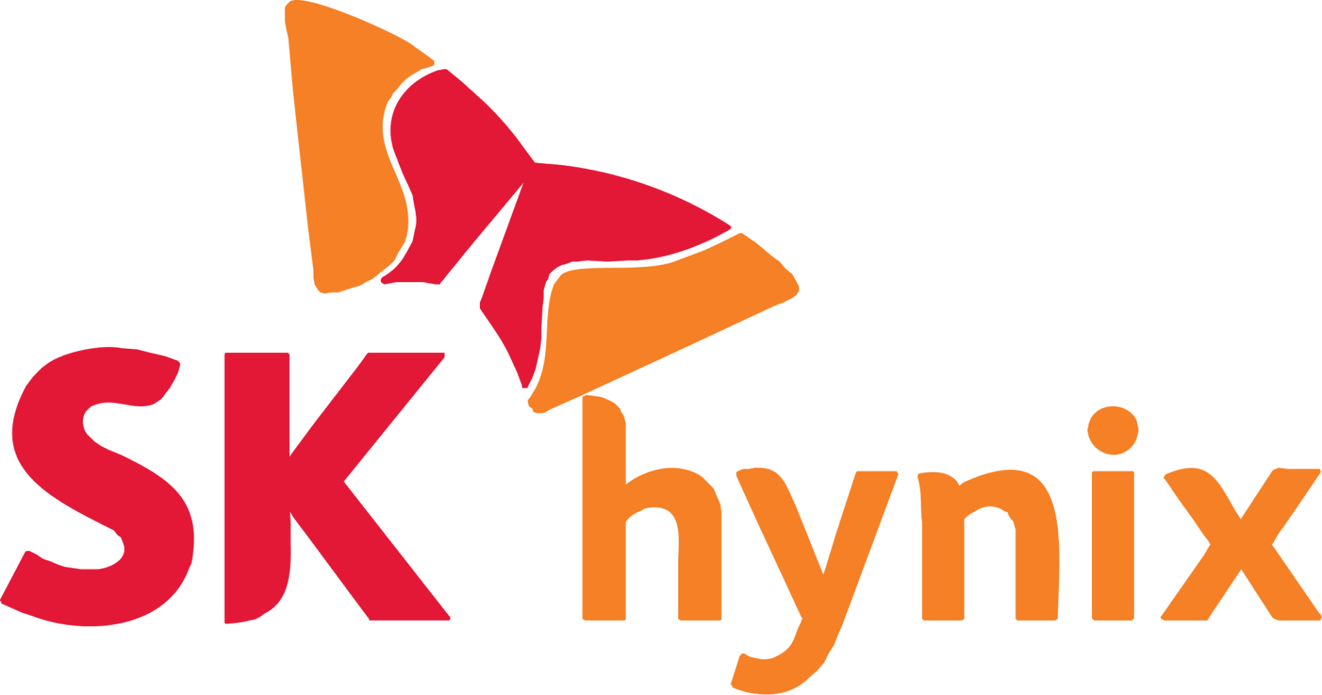 SK hynix logo with SK in red, stylized orange and red butterfly above, and hynix in orange lowercase letters to the right—creating a bold design that brings to mind the energy of Doktor Kaboom: Under Pressure! White background.