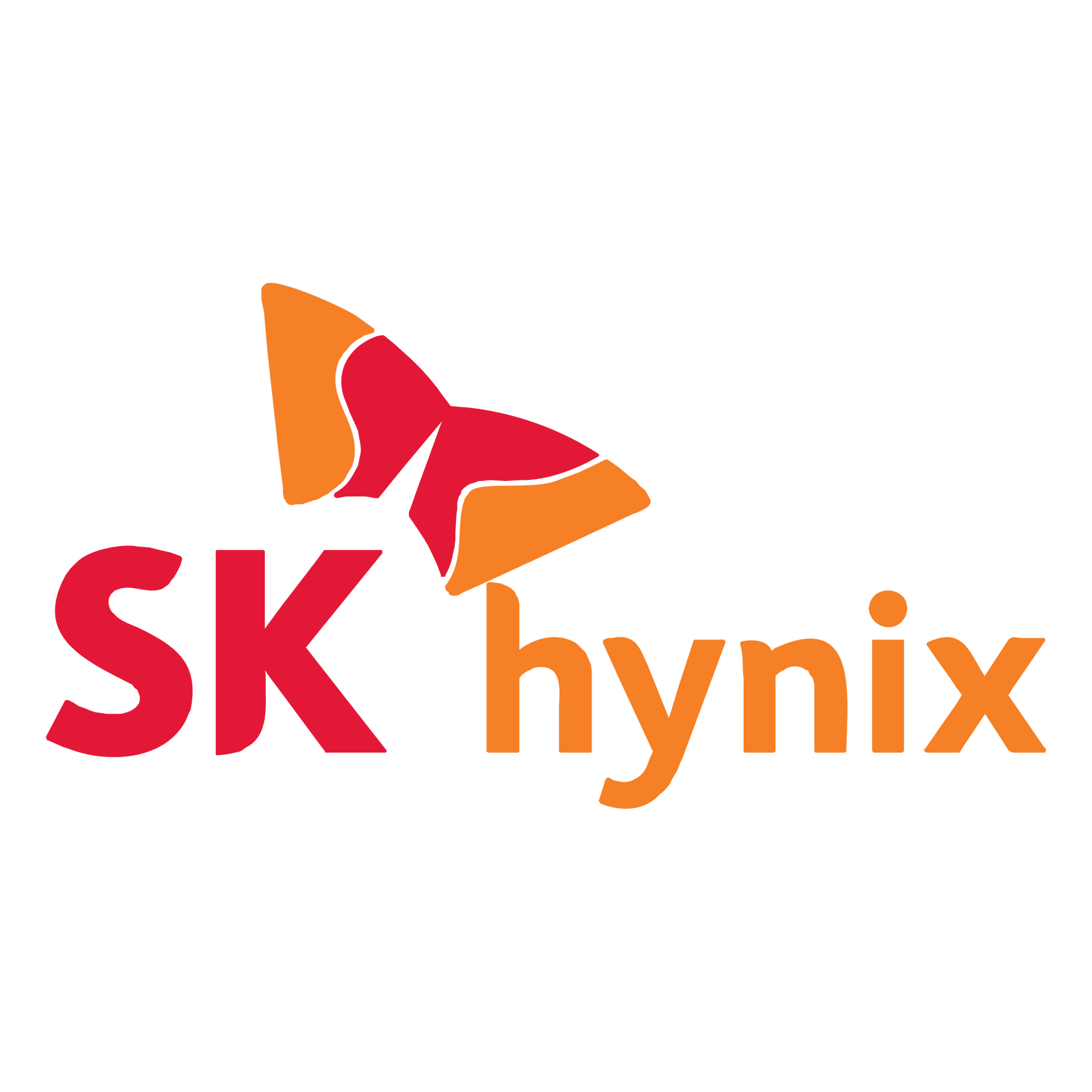SK hynix logo with SK in red, stylized orange and red butterfly above, and hynix in orange lowercase letters to the right—creating a bold design that brings to mind the energy of Doktor Kaboom: Under Pressure! White background.