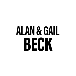 Black text on a light gray background reads ALAN & GAIL BECK, with BECK in larger, bold letters beneath the names, evoking the timeless style of Bria Skonberg's Jingle Bell Swing.